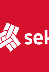 vit logga mot röd bakgrund