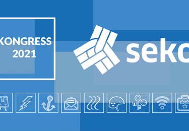 Blå bakgrund med texten "kongress 2021" och Sekos logotyp