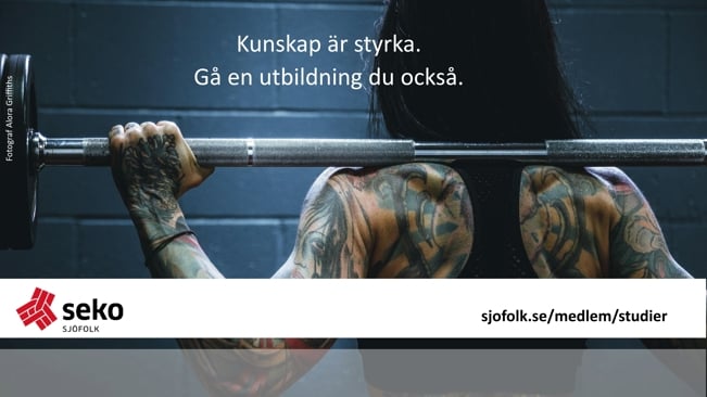 Kvinna som tränar, text Kunskap ger styrka