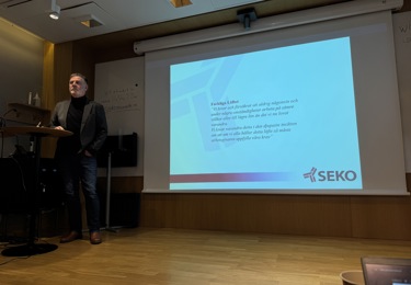 Klubbens Vice Ordförande Per-Arne Utbult går igenom det fackliga löftet, grunden till vårt fackliga arbete